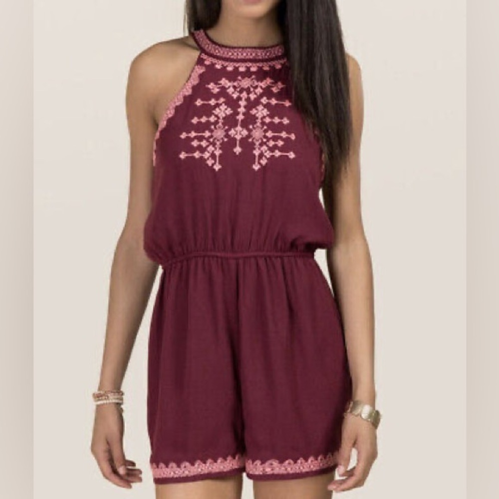 Francesca Blue Rain Small Pink Magenta Embroidered Halter Romper